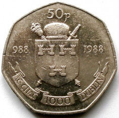 IRLANDA , 50 PENCE 1988 , Dublin Millennium , TIRAJ MIC , HEPTAGONALA 30mm. foto