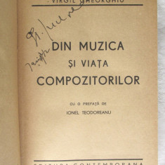 "DIN MUZICA SI VIATA COMPOZITORILOR", Virgil Gheorghiu, 1942. Cartonata (legata)