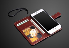 Husa protectie superioara piele fina iPhone 7 lux, tip flip portofel,MARO CONIAC foto
