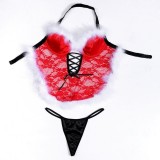 Cumpara ieftin Lenjerie craciunita model tip corset cu dantela