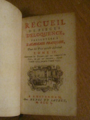 1750 - Recueil de Pieces D&amp;#039;Eloquence - Tome IV foto