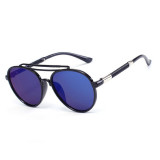 Ochelari Soare Unisex Fashion Retro Design - Protectie UV -Albastru + Negru, Protectie UV 100%, Plastic