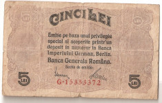 ROMANIA 5 LEI BGR 1917 U foto