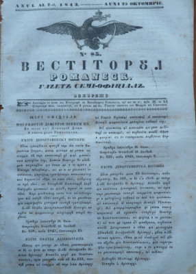 Vestitorul romanesc , gazeta semi - oficiala , 25 Octombrie 1843 foto