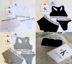 Set Dama Calvin Klein bustiera + chilot tanga + boxer M - NEGRU ALB GRI foto