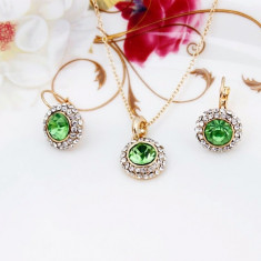 Set Aur - Verde - Cercei/Medalion - Aur placat 18k - Cristale/Femei/Elegant foto