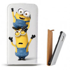 Toc Microsoft Lumia 435 Husa Piele Ecologica Flip Vertical Alba Model Two Minions foto