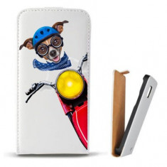 Toc SONY Xperia Z3 Husa Piele Ecologica Flip Vertical Alba Model Caine Motociclist foto