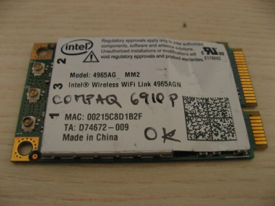 Placa de retea wireless laptop HP Compaq 6910p, Intel 4965AGN, 441082-002 foto