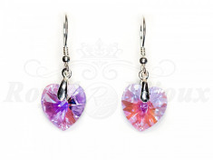 Cercei Argint 925 cu Swarovski Elements 14mm HEART Violet Aurore Boreale foto