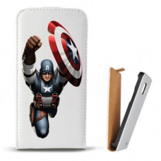 Toc Microsoft Lumia 435 Husa Piele Ecologica Flip Vertical Alba Model Captain America Figure foto