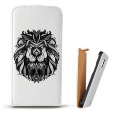 Toc Samsung Galaxy S6 G920 Husa Piele Ecologica Flip Vertical Alba Model Lion Abstract foto