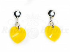 Cercei Argint 925 cu Swarovski Elements 10mm HEART Yellow Opal foto