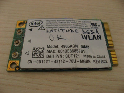 Placa de retea wireless laptop Dell Latitude D631, Intel 4965AGN, 0UT121 foto