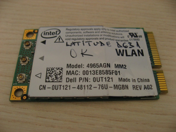 Placa de retea wireless laptop Dell Latitude D631, Intel 4965AGN, 0UT121