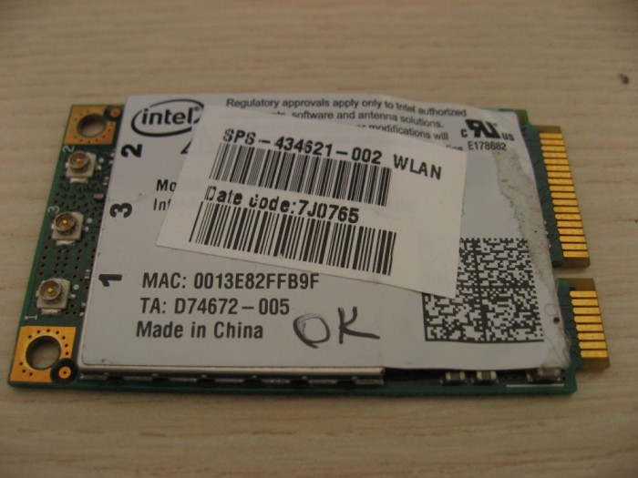 Placa de retea wireless laptop Compaq Presario V6500, Intel 4965AGN, 434621-002
