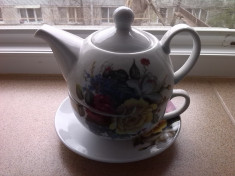 Set ceai-farfurioara,cescuta,ceainic cu capac-decor floral foto