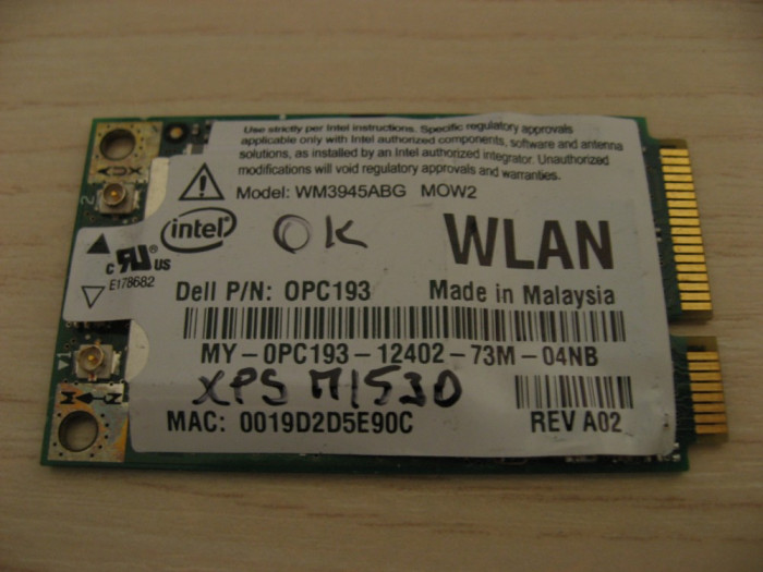 Placa de retea wireless laptop Dell XPS M1530, Intel WM3945ABG MOW2, 0PC193