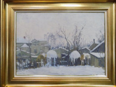 Constantin Isachie Popescu (1888 -1967), Peisaj de iarna cu case foto