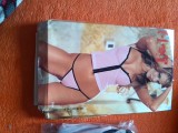Compleu sexi dama roz alcatuit din chilot si bustiera, Marime universala