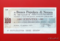 ITALIA - 100 Lire 1977 - Banca Popolare di Novara - aUNC foto