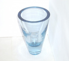 Vaza cristal masiv aqua blue gravata manual - AKVA - design Per Lutken 1957 foto