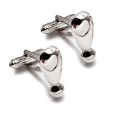 Butoni forma semnul exclamarii metalici argintii + cutie simpla cadou, Inox