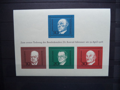 GERMANIA 1968 &amp;ndash; MEMORIAL KONRAD ADENAUER, bloc MNH, G601 foto