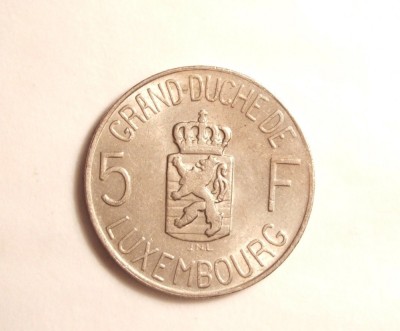 LUXEMBURG 5 FRANCI 1962 UNC foto