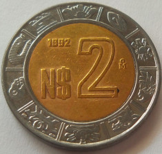 Moneda bimetal 2 Nuevo Pesos - MEXIC, anul 1992 *cod 4672 foto