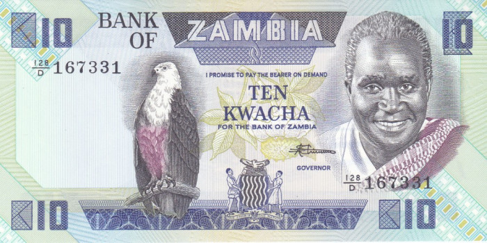 Bancnota Zambia 10 Kwacha (1988) - P26e UNC
