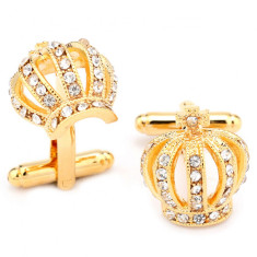 Butoni eleganti aurii cristale forma coroana + ambalaj cadou