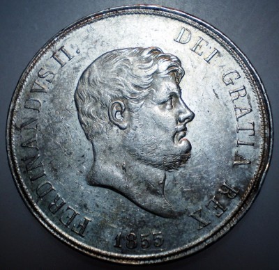 G.258 ITALIA NEAPOLE SICILIA FERDINAND II 120 GRANA 1855 ARGINT EROARE foto