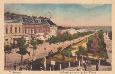 TURNU SEVERIN VEDEREA PARCULUI SI STRADA VESTEI CIRCULATA 1915 foto