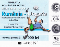 Bilet meci fotbal ROMANIA - UNGARIA (01.06.2001-CE de tineret 2002) foto