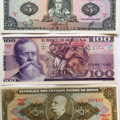 Lot/Set 3 Bancnote ECUADOR- MEXIC- BRAZILIA *cod 466 UNC