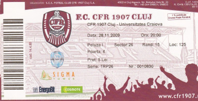 Bilet meci fotbal CFR CLUJ - UNIVERSITATEA CRAIOVA 28.11.2009 foto