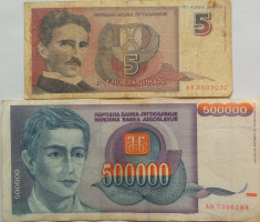 Lot/Set 2 Bancnote Diferite YUGOSLAVIA 1993-1994 *Cod 470 foto