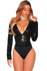 D529-1 Body sexy cu maneci lungi, accesorizat cu paiete foto