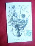 Ilustrata TCV- Doi copii in cuib si Reclama la Ciocolata Vinay ,inc.sec.XX, Circulata, Printata