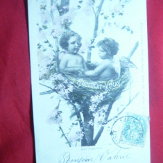 Ilustrata TCV- Doi copii in cuib si Reclama la Ciocolata Vinay ,inc.sec.XX