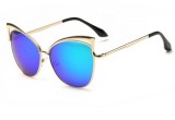 Ochelari Soare Dama Cat Eye - Rama Metalica - Auriu + Albastru