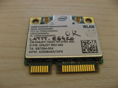 Placa wireless Dell Latitude E6420, Centrino Advanced-N 6205, 62205ANHMW, 0X9JDY foto