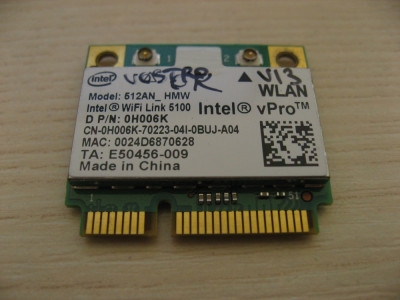 Placa de retea wireless Dell Vostro V13, Intel WiFi Link 5100, 512AN_HMW, 0H006K foto