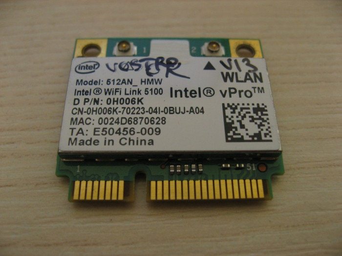 Placa de retea wireless Dell Vostro V13, Intel WiFi Link 5100, 512AN_HMW, 0H006K