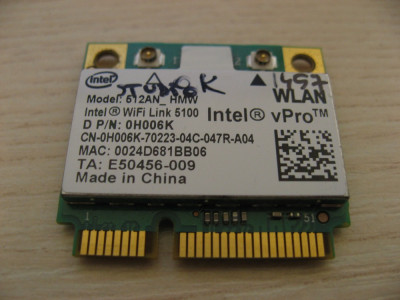 Placa de retea wireless Dell Studio 1457, Intel WiFi Link 5100, 512AN_HMW 0H006K foto