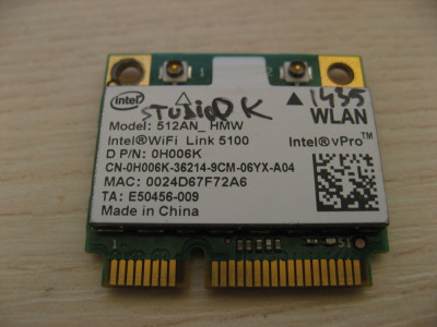 Placa de retea wireless Dell Studio 1435, Intel WiFi Link 5100, 512AN_HMW 0H006K foto