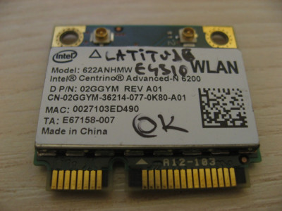 Placa wireless Dell Latitude E4310 Centrino Advanced-N 6200 622ANHMW 02GGYM foto