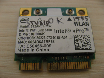 Placa de retea wireless Dell Studio 1555, Intel WiFi Link 5100, 512AN_HMW 0H006K foto