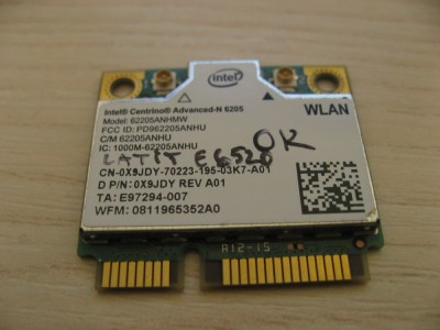Placa wireless Dell Latitude E6520, Centrino Advanced-N 6205, 62205ANHMW, 0X9JDY foto